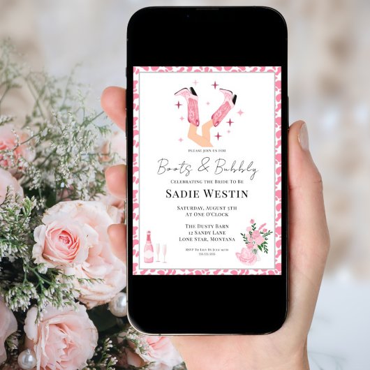 Invitation Bottes en cowboy rose et Fête des mariées mousseus