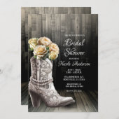 Invitation Bottes en dentelle de Cowgirl & Fleurs blanches Ma (Devant / Derrière)