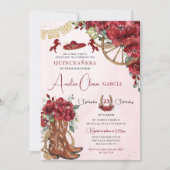 Invitation Bottes en fer à cheval de Charro Floral Rouge Quin (Devant)