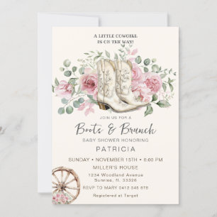 Invitation Bottes et Baby shower Brunch Pink Cowgirl