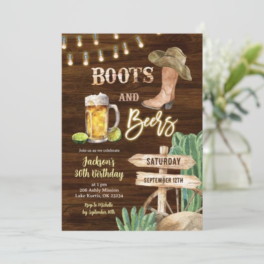 Invitation Bottes et bières rustiques Boot et bière Homme Ann (Debout devant)