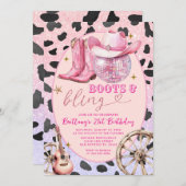 Invitation Bottes et billes rose Glittter 20e anniversaire (Devant / Derrière)
