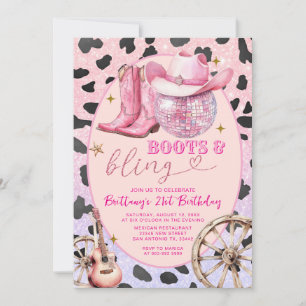 Invitation Bottes et billes rose Glittter 20e anniversaire