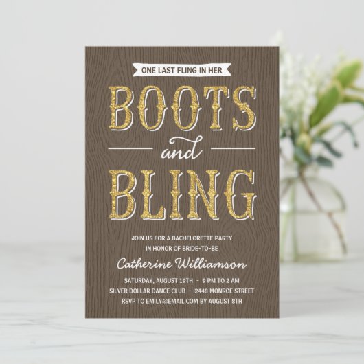 Invitation Bottes et bobines | Parties scintillant-Look Bache (Debout devant)
