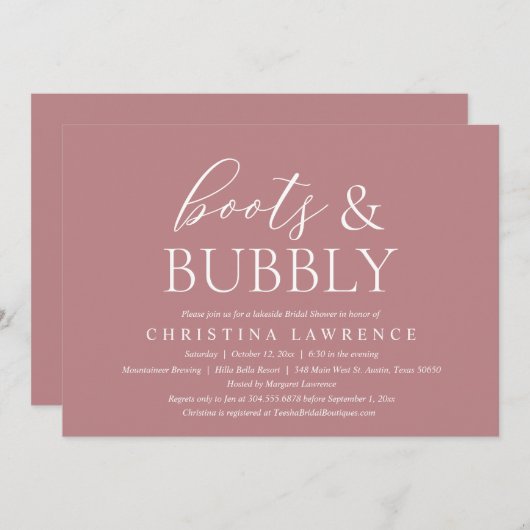 Invitation Bottes et bulles, Bride to be, Fête des mariées In (Devant / Derrière)