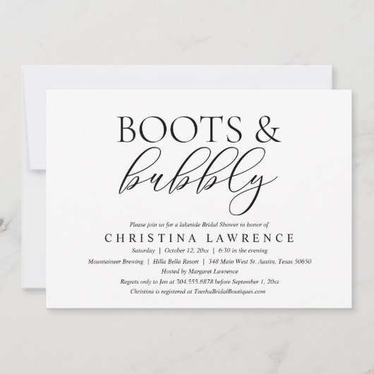Invitation Bottes et bulles, Bride to be, Fête des mariées In (Devant)