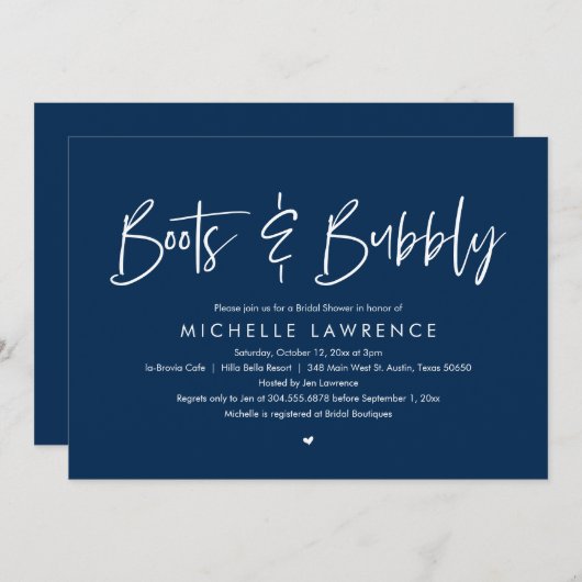 Invitation Bottes et bulles, Fête des mariées Décontractée mo (Devant / Derrière)