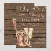 Invitation Bottes et Champagne pétillant Rustique Occidental (Devant / Derrière)