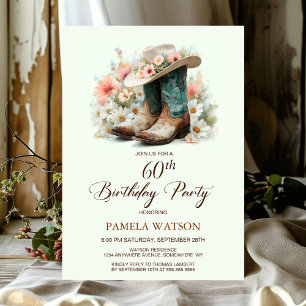 Invitation Bottes et chapeau de cowgirl pour 60e anniversaire