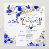 Invitation Bottes et cordes de cowgirl bleu Mariachi Quinceañ (Devant / Derrière)