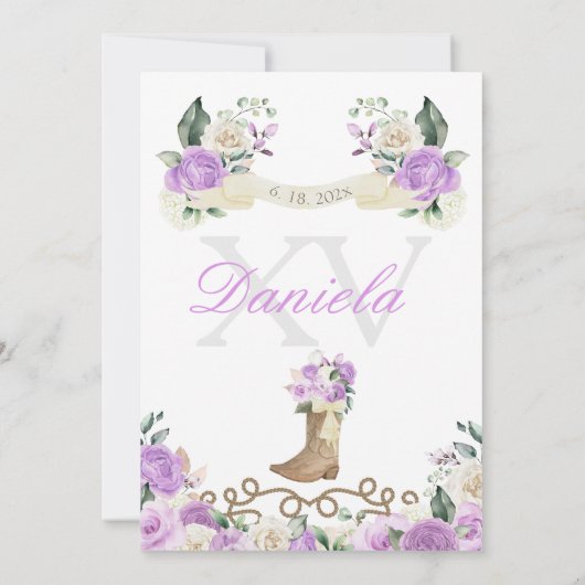 Invitation Bottes et cordes pourpres Mariachi Quinceañera (Dos)