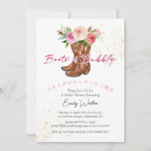 Invitation Bottes et Fête des mariées bulle rose floral rusti (Devant)