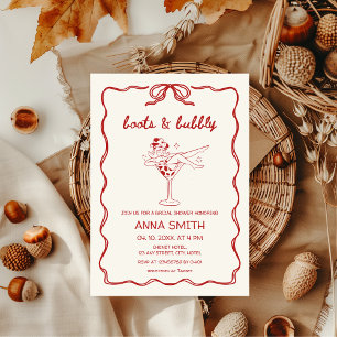 Invitation Bottes et Fête des mariées rouge rodéo à la main