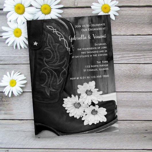 Invitation Bottes et marguerites rustiques Western Engagement