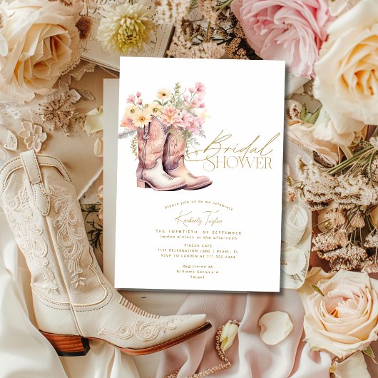 Invitation Bottes Floral Fleurs Floral Fête des mariées Cowgi
