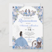 Invitation Bottes florales de Charra Ouest bleu Quinceañera (Devant)