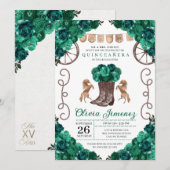 Invitation Bottes florales de Charra Ouest Vert Quinceañera (Devant / Derrière)