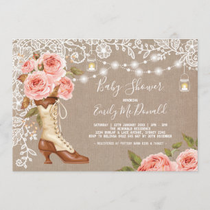 Invitation Bottes florales de cow-girl de baby shower de rose
