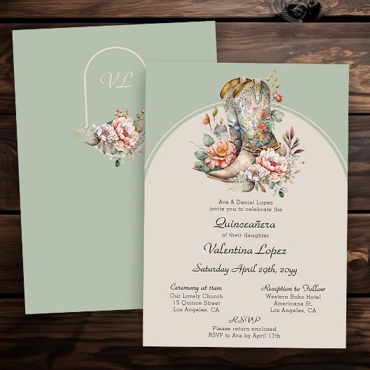 Invitation Bottes florales occidentales Boho rustique Quincea
