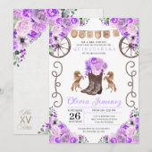 Invitation Bottes florales pourpres de Charra Ouest Quinceañe (Devant / Derrière)