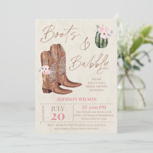 Invitation Bottes florales roses Brown et Fête des mariées mo (Debout devant)