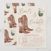 Invitation Bottes florales roses Brown et Fête des mariées mo (Devant / Derrière)