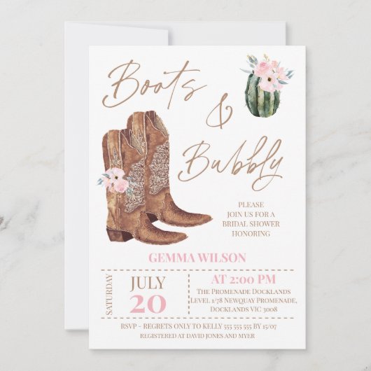 Invitation Bottes florales roses rustiques et Fête des mariée (Devant)