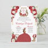 Invitation Bottes florales rouges Ouest Mariachi Quinceañera (Debout devant)