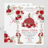 Invitation Bottes florales rouges Rose Western Quinceañera (Devant / Derrière)