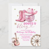 Invitation Bottes Glittter en or rose et Bling 21e anniversai (Devant)