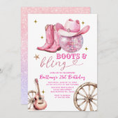 Invitation Bottes Glittter en or rose et Bling 21e anniversai (Devant / Derrière)