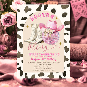 Invitation Bottes occidentales à motif de vache et anniversai