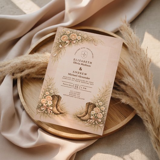 Invitation Bottes occidentales blush pour mariage