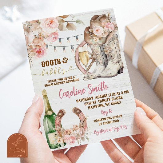 Invitation Bottes occidentales florales boho et douche de mar