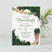 Invitation Bottes Occidentales Green Floral Charro Quinceaner (Debout devant)
