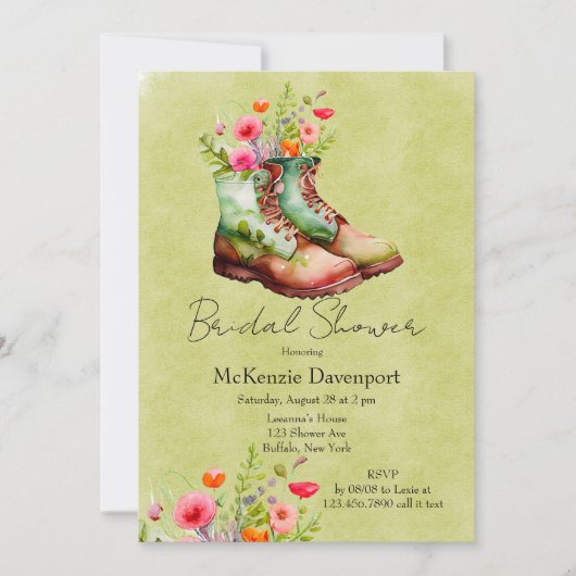 Invitation Bottes pour fille avec Fête des mariées Fleur sauv (Devant)
