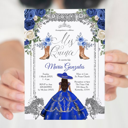 Invitation Bottes Princess Silver Navy Charra Mis Quince 2
