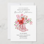 Invitation Bottes roses bouquet de fleurs douche nuptiale (Devant)