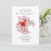 Invitation Bottes roses bouquet de fleurs douche nuptiale (Debout devant)