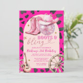 Invitation Bottes roses et bottes de bling Cowboy Anniversair (Debout devant)