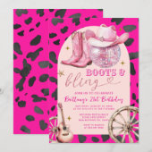 Invitation Bottes roses et bottes de bling Cowboy Anniversair (Devant / Derrière)