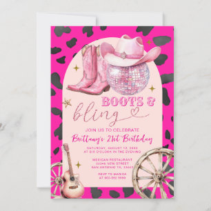 Invitation Bottes roses et bottes de bling Cowboy Anniversair