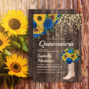 Invitation Bottes Roses Russe bleu tournesol Quinceañera