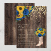 Invitation Bottes Roses russes bleu tournesol 21e anniversair (Devant / Derrière)