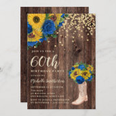 Invitation Bottes Roses russes bleu tournesol 60e anniversair (Devant / Derrière)