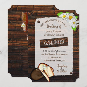 Invitation Bottes rustiques, Casquettes et Mariage de marguer