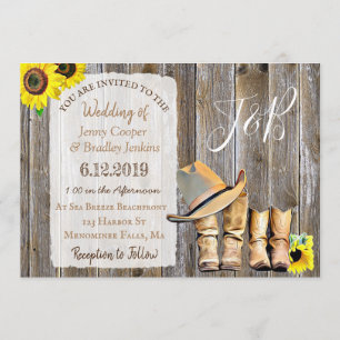 Invitation Bottes rustiques Cowboy, dentelle et Mariage de to