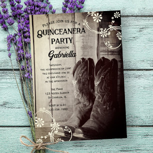Invitation Bottes rustiques Cowboy Pays Quinceanera Ouest