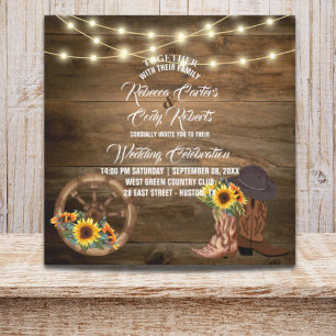Invitation Bottes rustiques Cowboy Sunflower Western Mariage