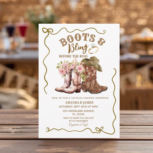 Invitation Bottes rustiques et shower de couple cowboy Bling